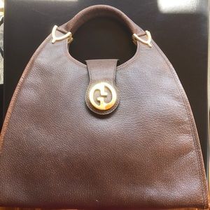 GUCCI RARE ✨ VINTAGE GG LoGo Stirrup equestrian hardware leather Handbag Purse